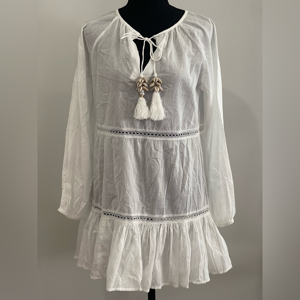 True Destinations XS‎ Elegant White Tassel Detail Women's Swim Cover Up 415